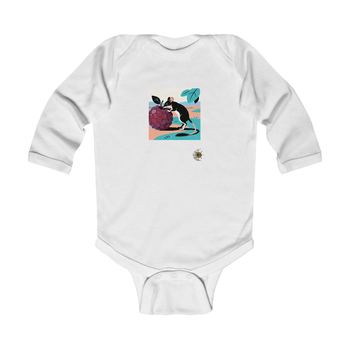 HD Jerboa investigating an oversized berry Infant Long Sleeve Bodysuit