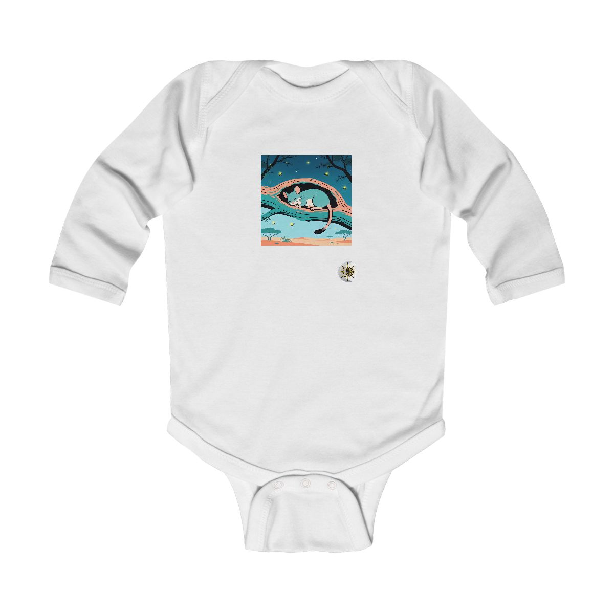HD Jerboa napping inside a curved hollow branch Infant Long Sleeve Bodysuit