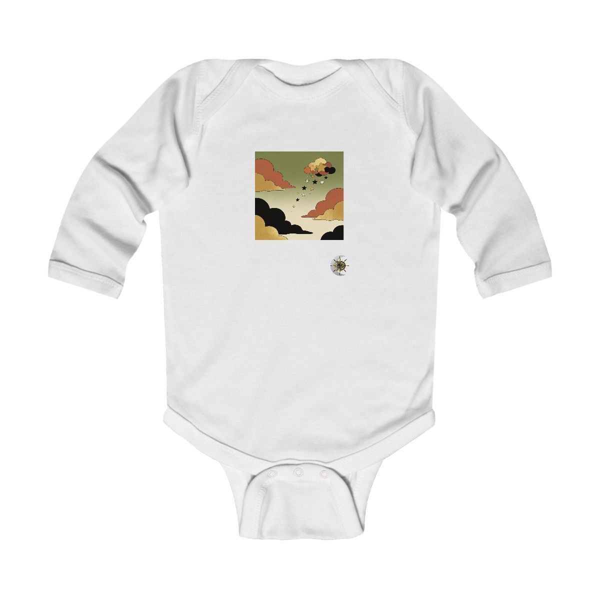 HD Drifting tiny-star cloud arranged as overlapping flat color shapes Infant Long Sleeve Bodysuit