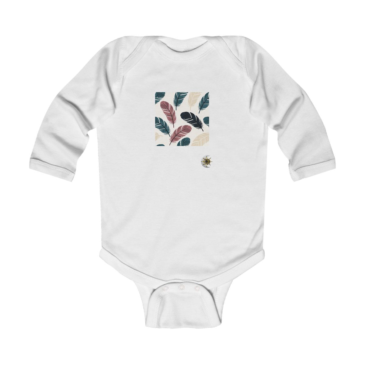 HD Feather-barb shapes forming a spacious staggered repeat Infant Long Sleeve Bodysuit