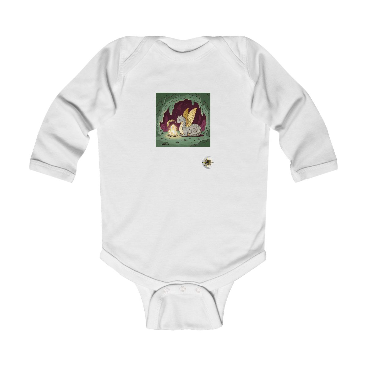 HD Stone creature with reed wings curled beside a glowing mineral Infant Long Sleeve Bodysuit