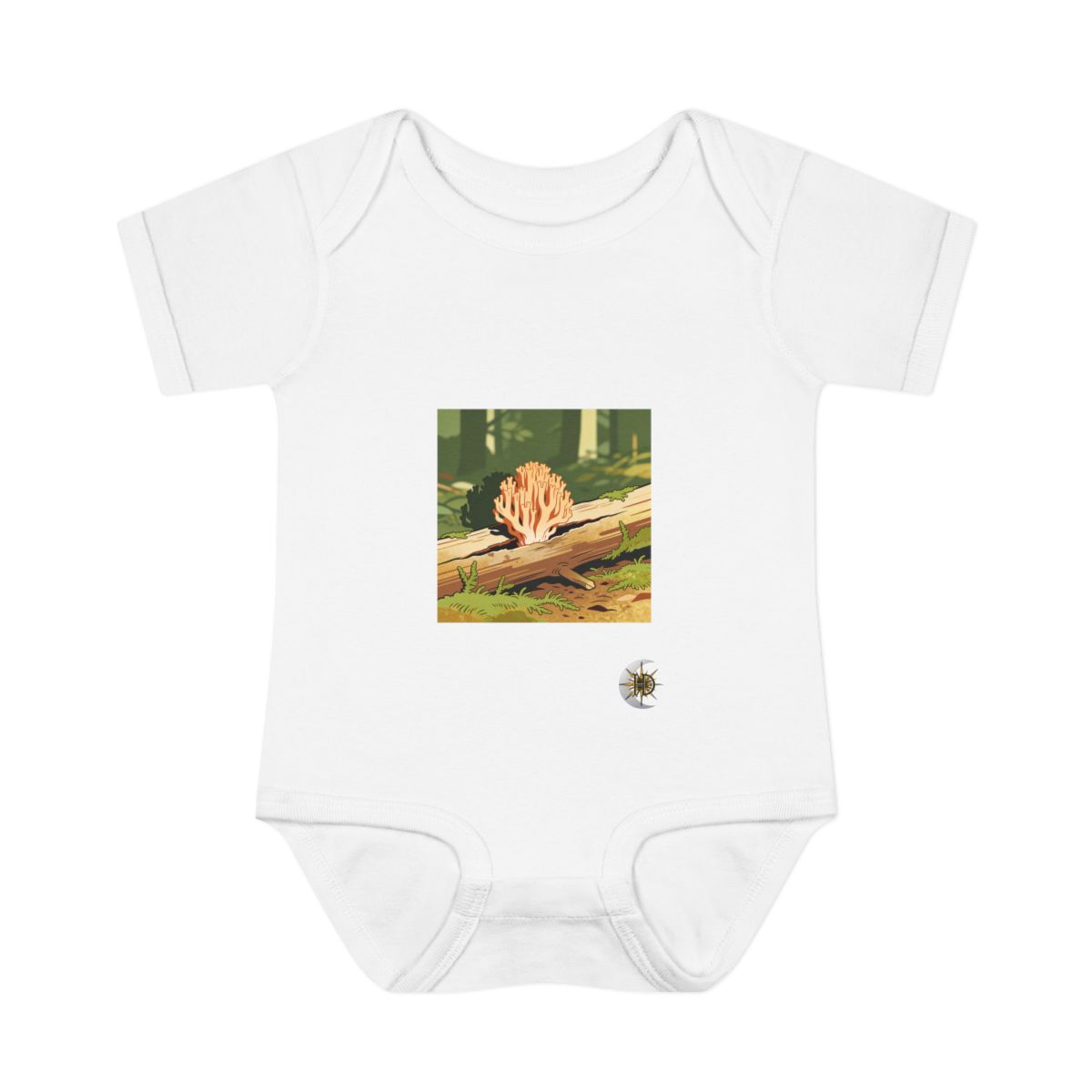 HD Coral fungus growing through a split fallen branch Infant Baby Rib Bodysuit