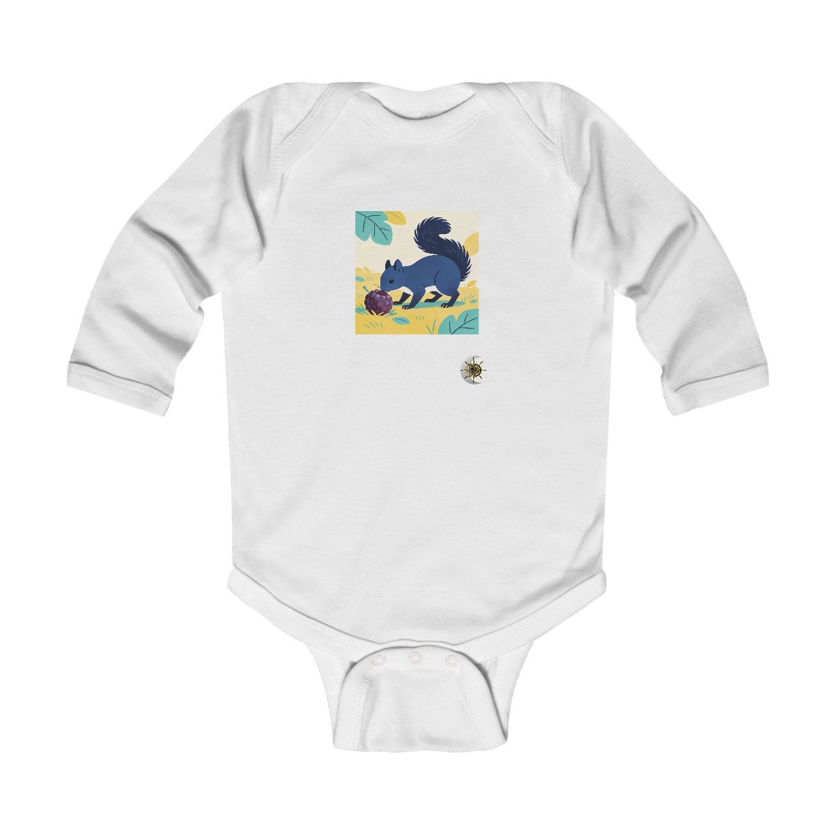 HD Squirrel investigating an oversized berry Infant Long Sleeve Bodysuit