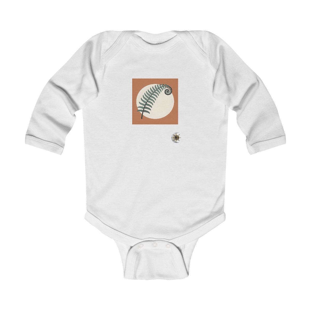HD Unfurling fern arching across a rounded pool of open space Infant Long Sleeve Bodysuit