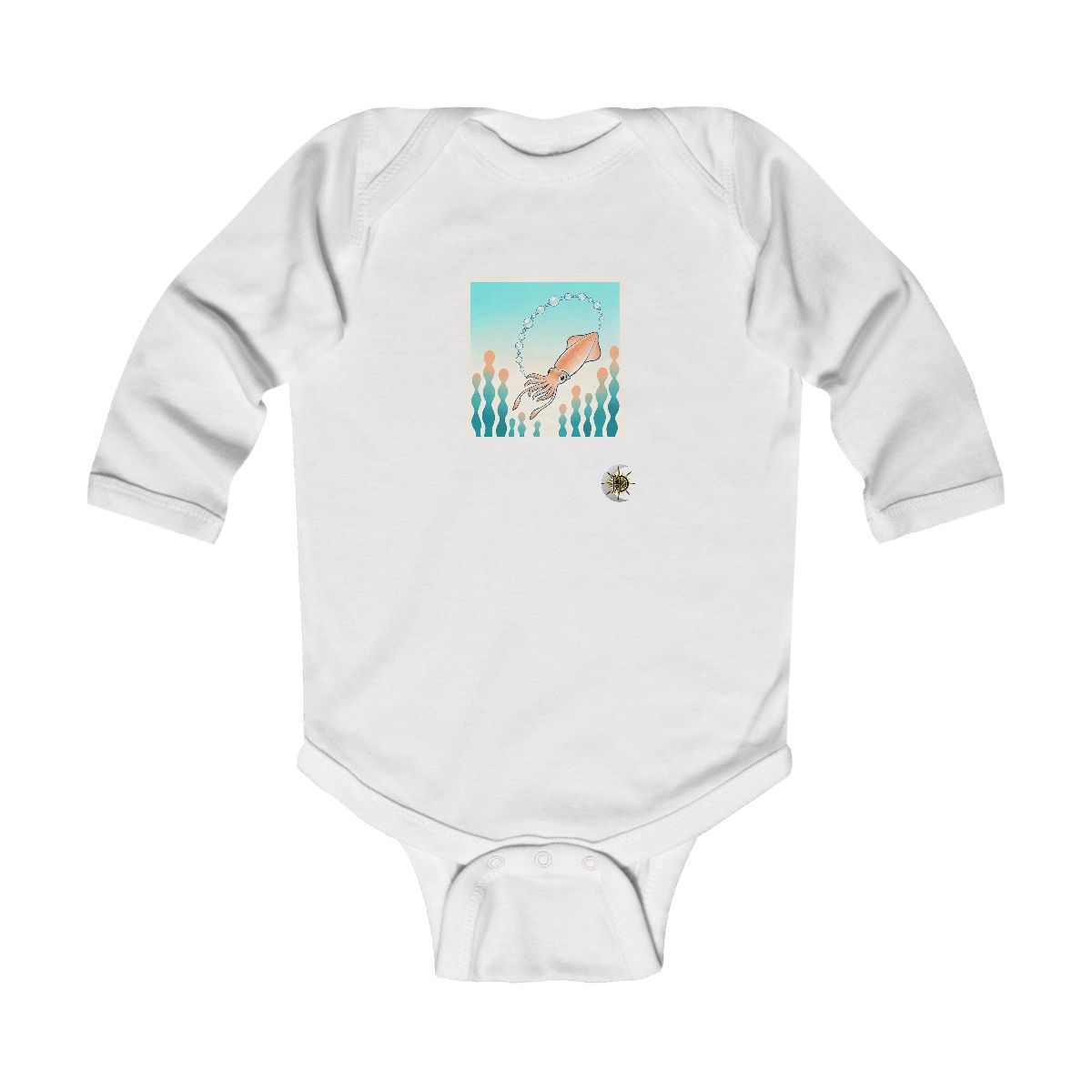 HD Cuttlefish chasing a looping chain of bubbles Infant Long Sleeve Bodysuit