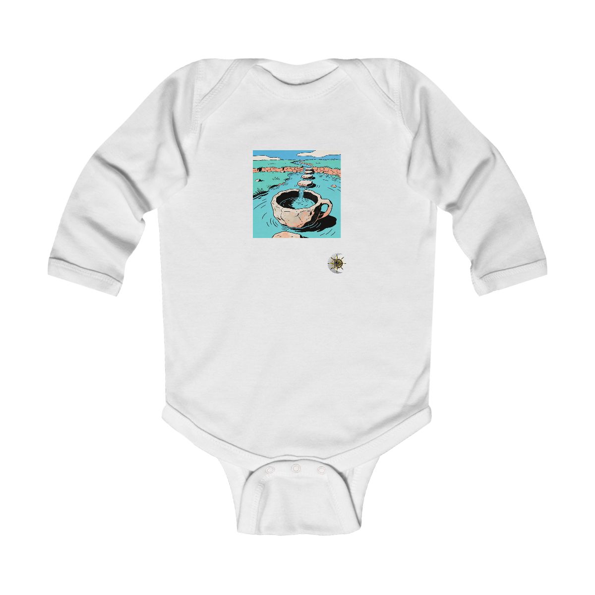 HD Cup-shaped rock basin connected to a distant bank by stepping stones Infant Long Sleeve Bodysuit
