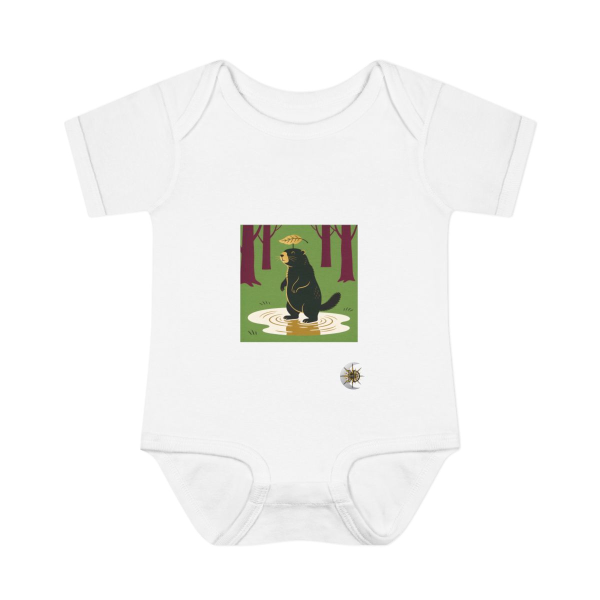 HD Marmot balancing a leaf as a tiny umbrella Infant Baby Rib Bodysuit