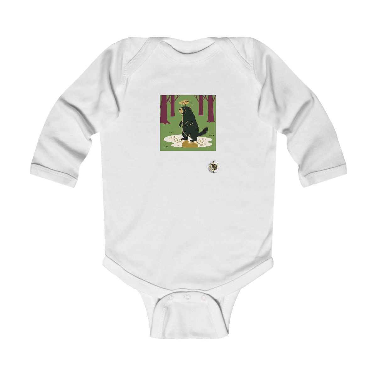 HD Marmot balancing a leaf as a tiny umbrella Infant Long Sleeve Bodysuit