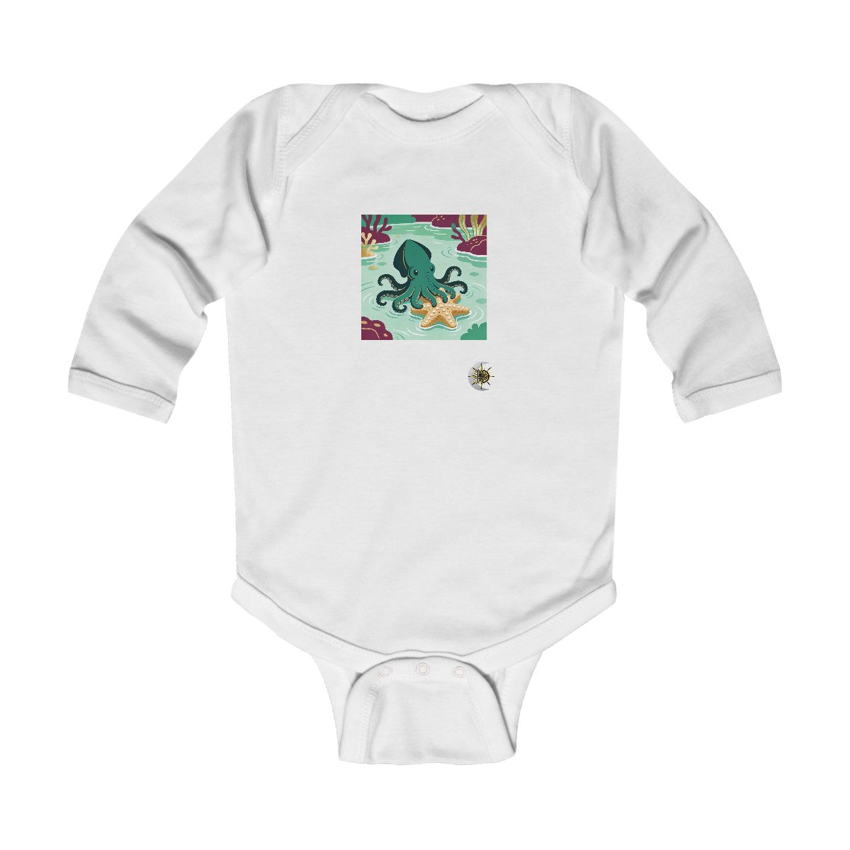 HD Dumbo octopus resting near a star-shaped sea sponge Infant Long Sleeve Bodysuit