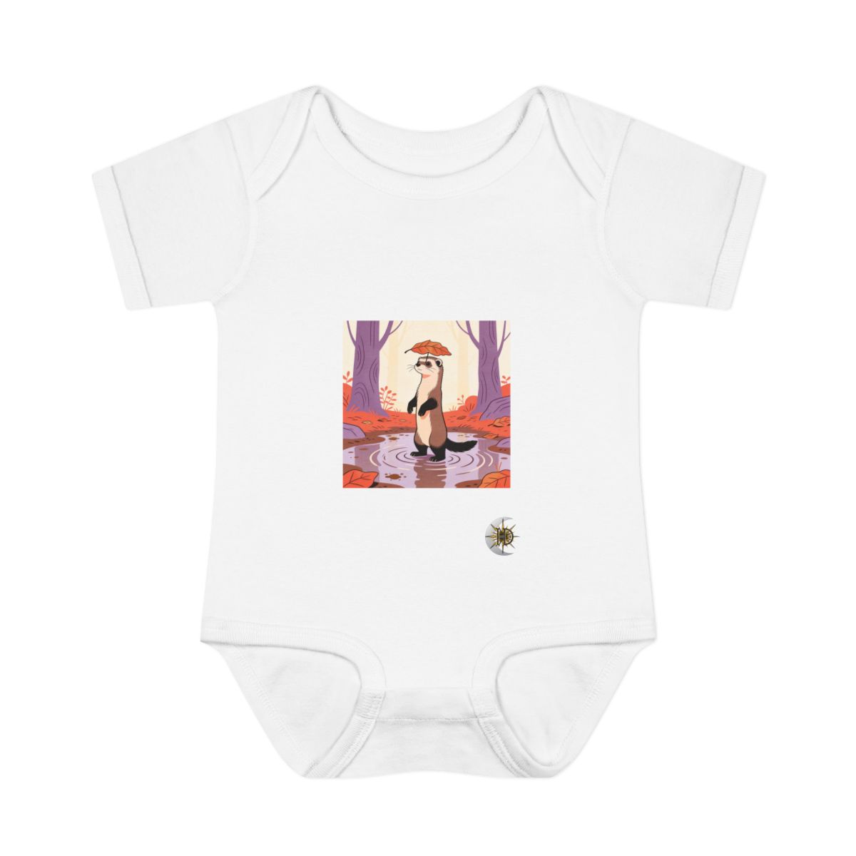 HD Ferret balancing a leaf as a tiny umbrella Infant Baby Rib Bodysuit