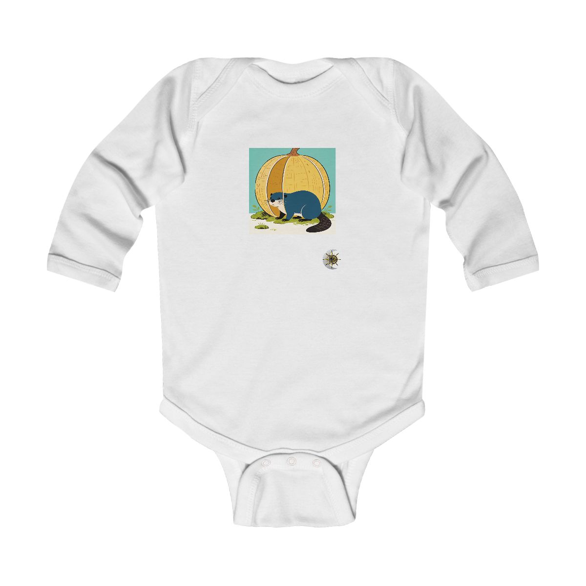 HD Beaver peeking around a giant seedpod Infant Long Sleeve Bodysuit