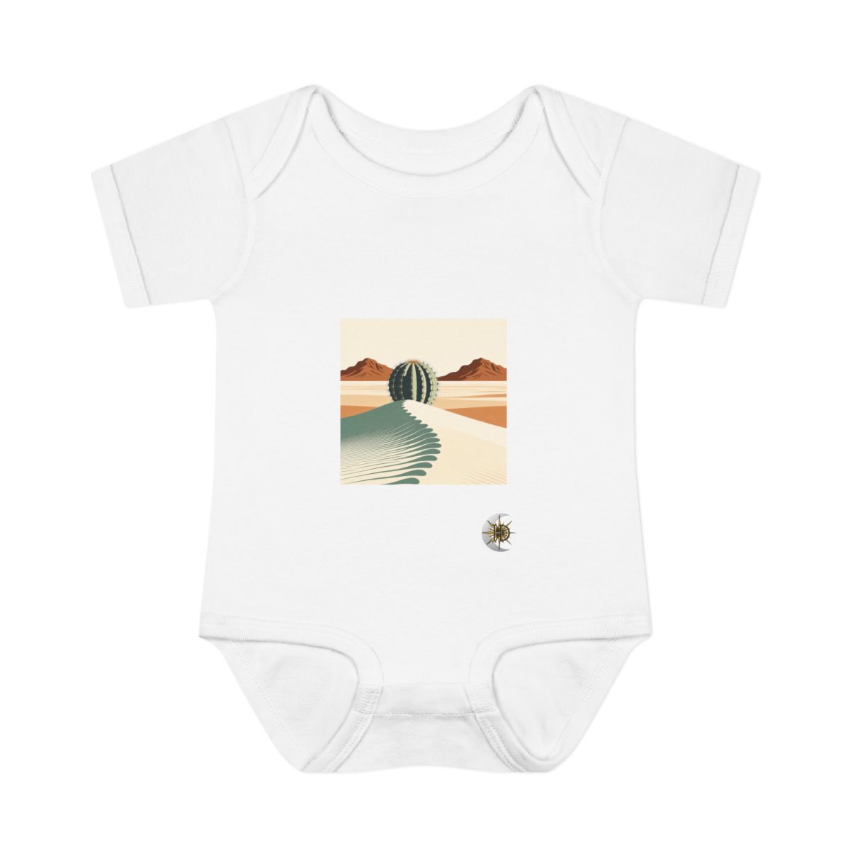 HD Barrel cactus rising behind a scalloped dune Infant Baby Rib Bodysuit
