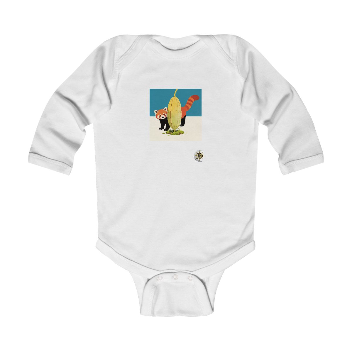HD Red panda peeking around a giant seedpod Infant Long Sleeve Bodysuit