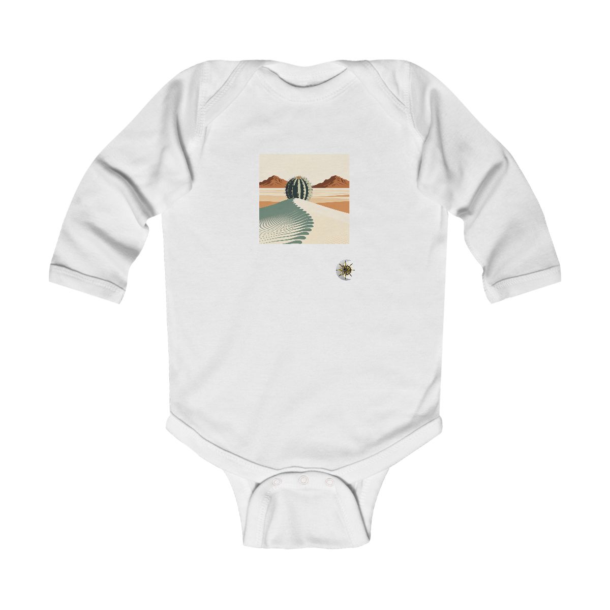 HD Barrel cactus rising behind a scalloped dune Infant Long Sleeve Bodysuit