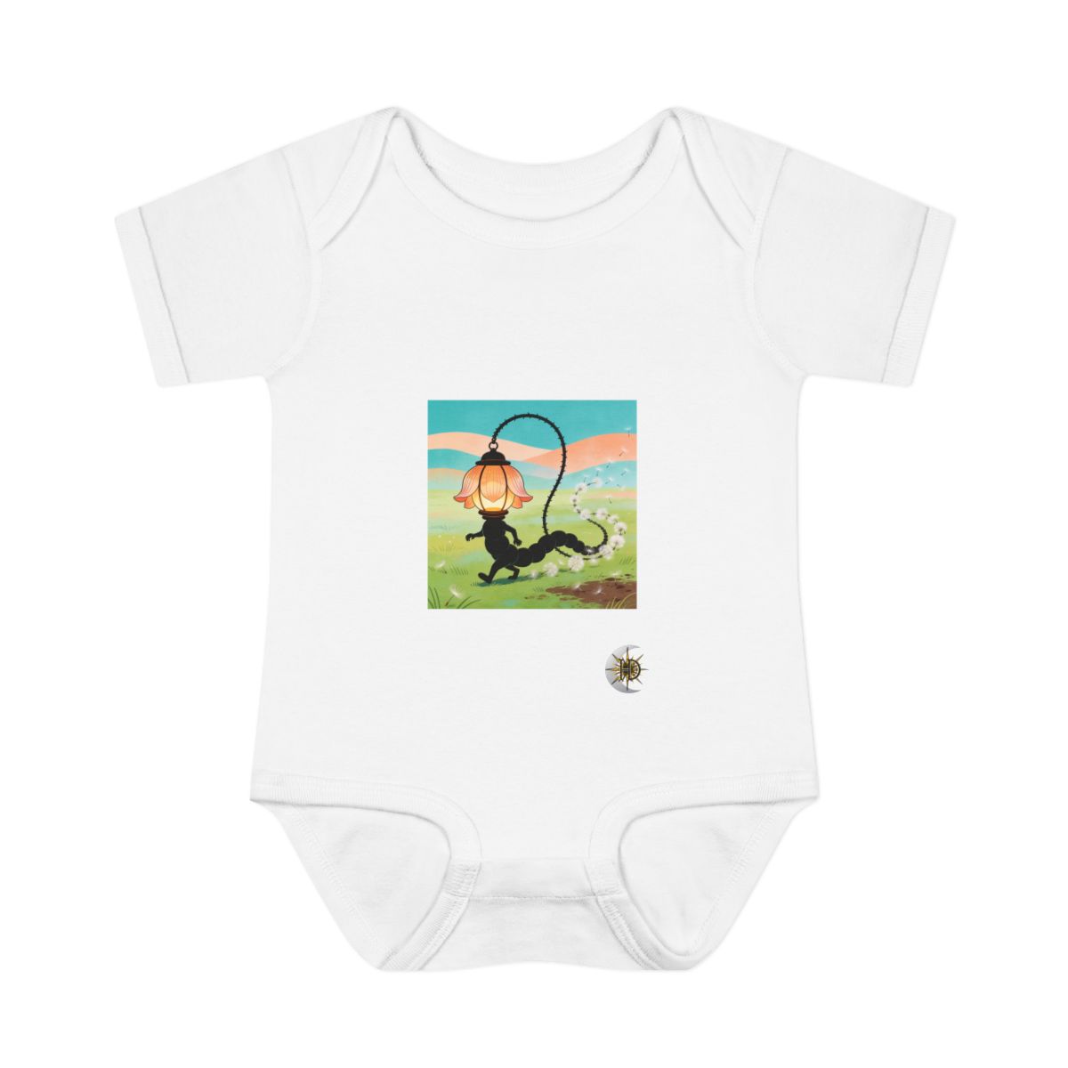 HD Lantern creature with petal gills following a looping trail of seed fluff Infant Baby Rib Bodysuit
