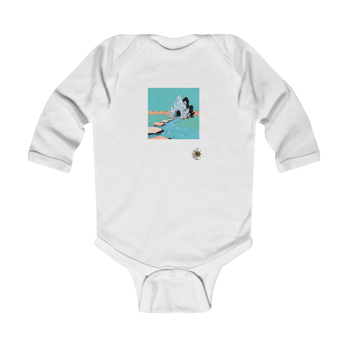 HD Crystal grotto connected to a distant bank by stepping stones Infant Long Sleeve Bodysuit