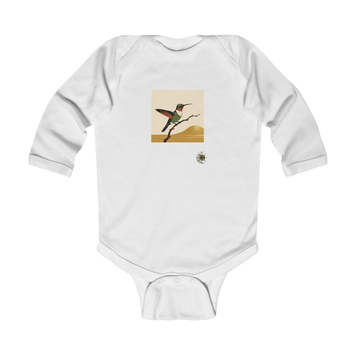 HD Hummingbird balancing on a curved bare branch Infant Long Sleeve Bodysuit