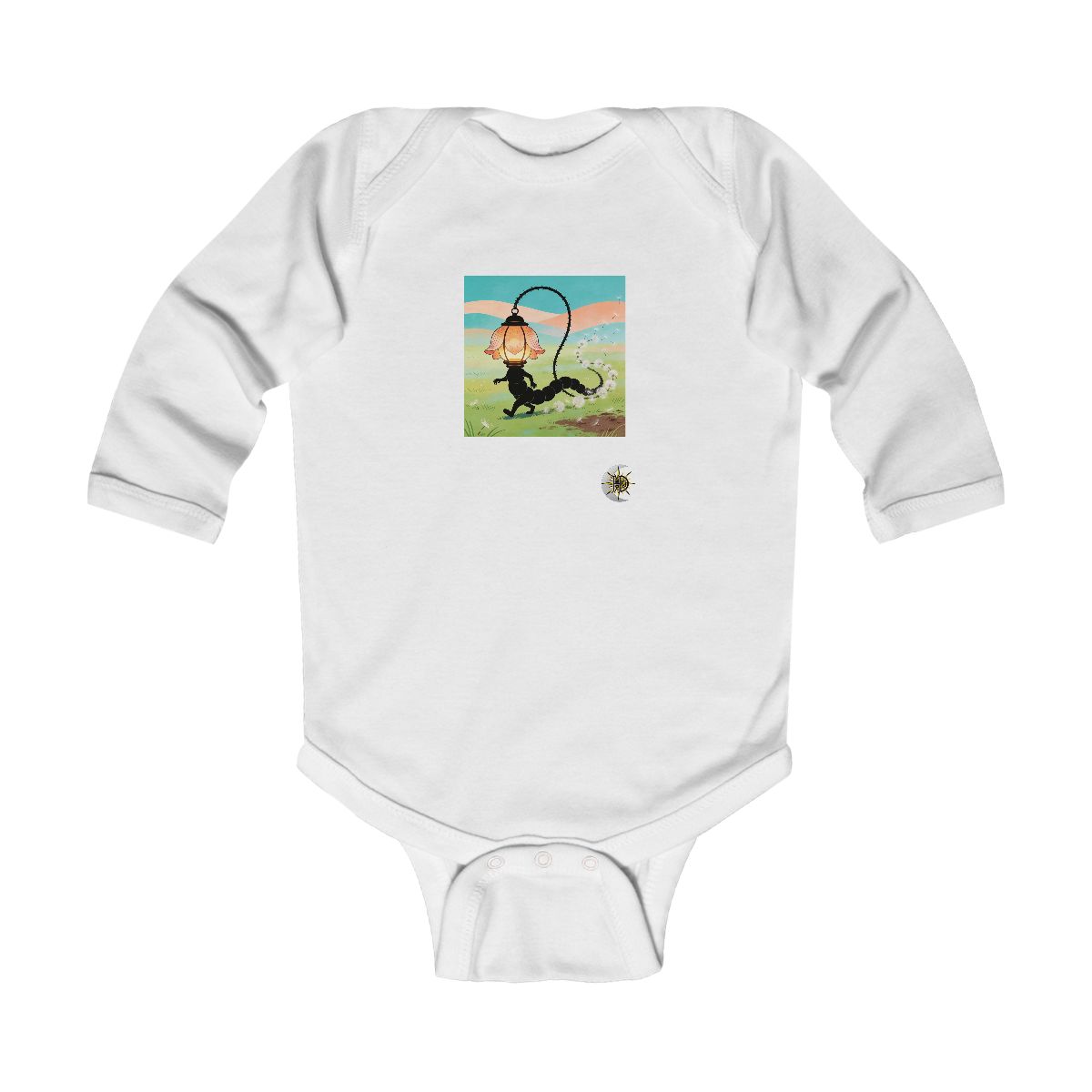 HD Lantern creature with petal gills following a looping trail of seed fluff Infant Long Sleeve Bodysuit