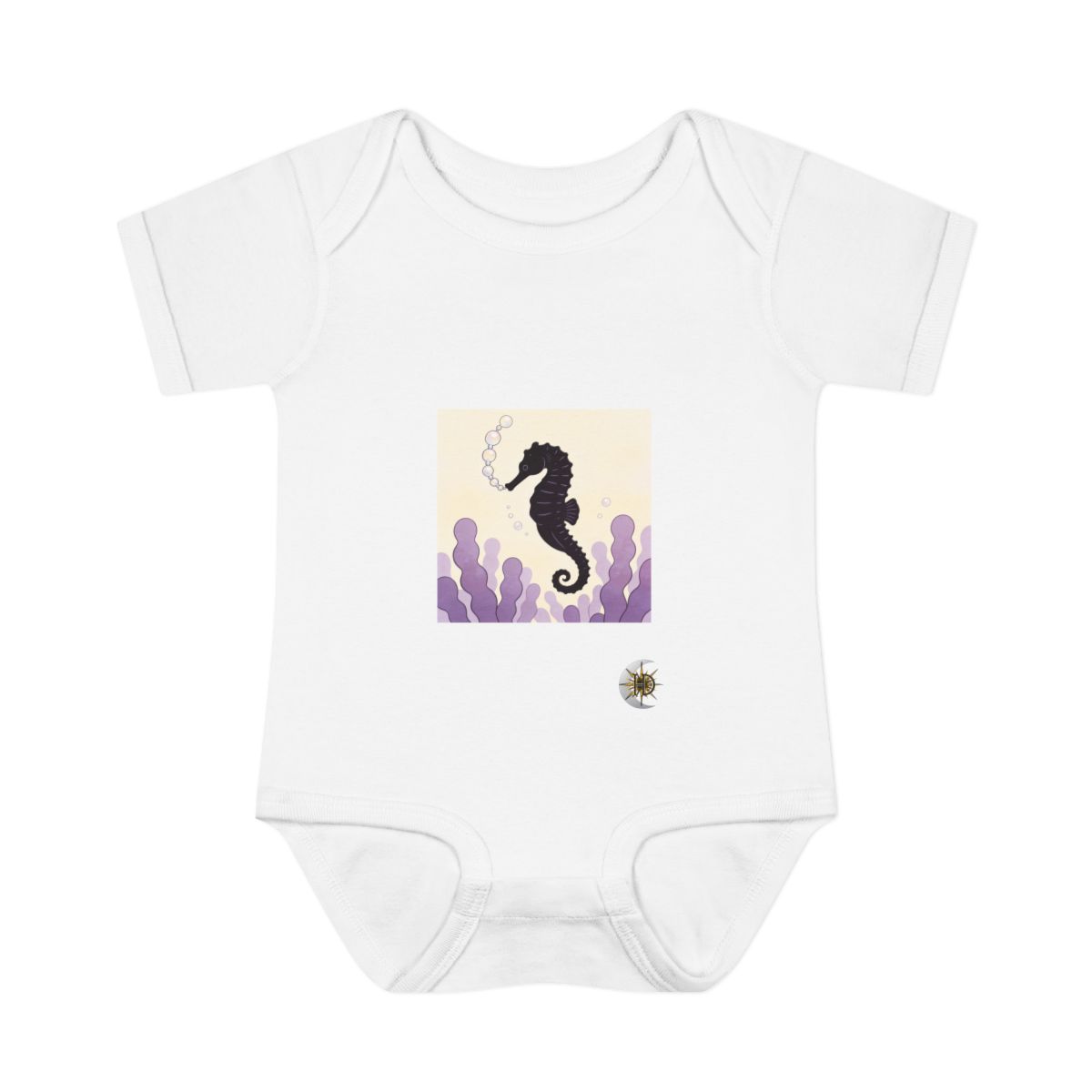 HD Sea slug chasing a looping chain of bubbles Infant Baby Rib Bodysuit