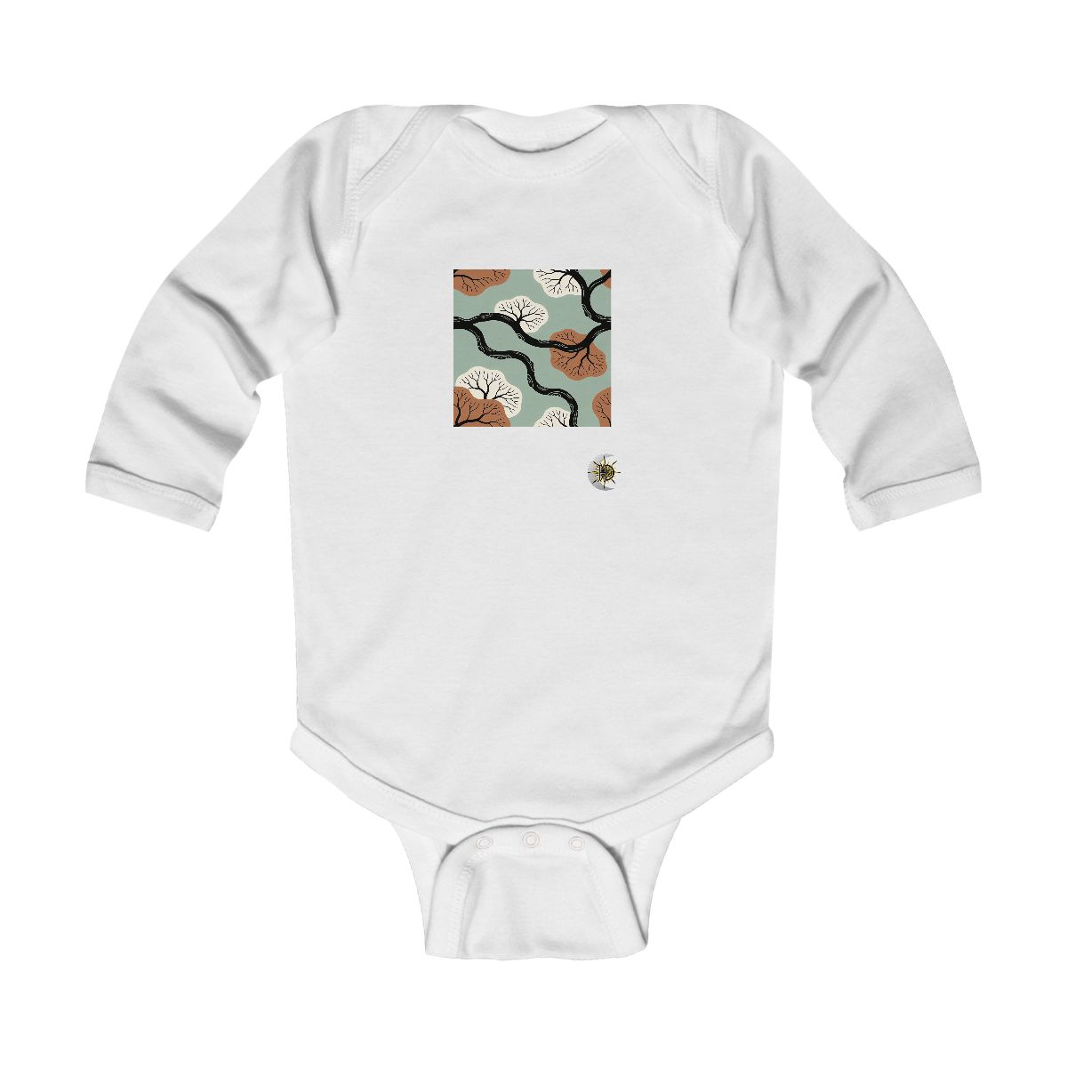HD River-vein motif forming a spacious staggered repeat Infant Long Sleeve Bodysuit