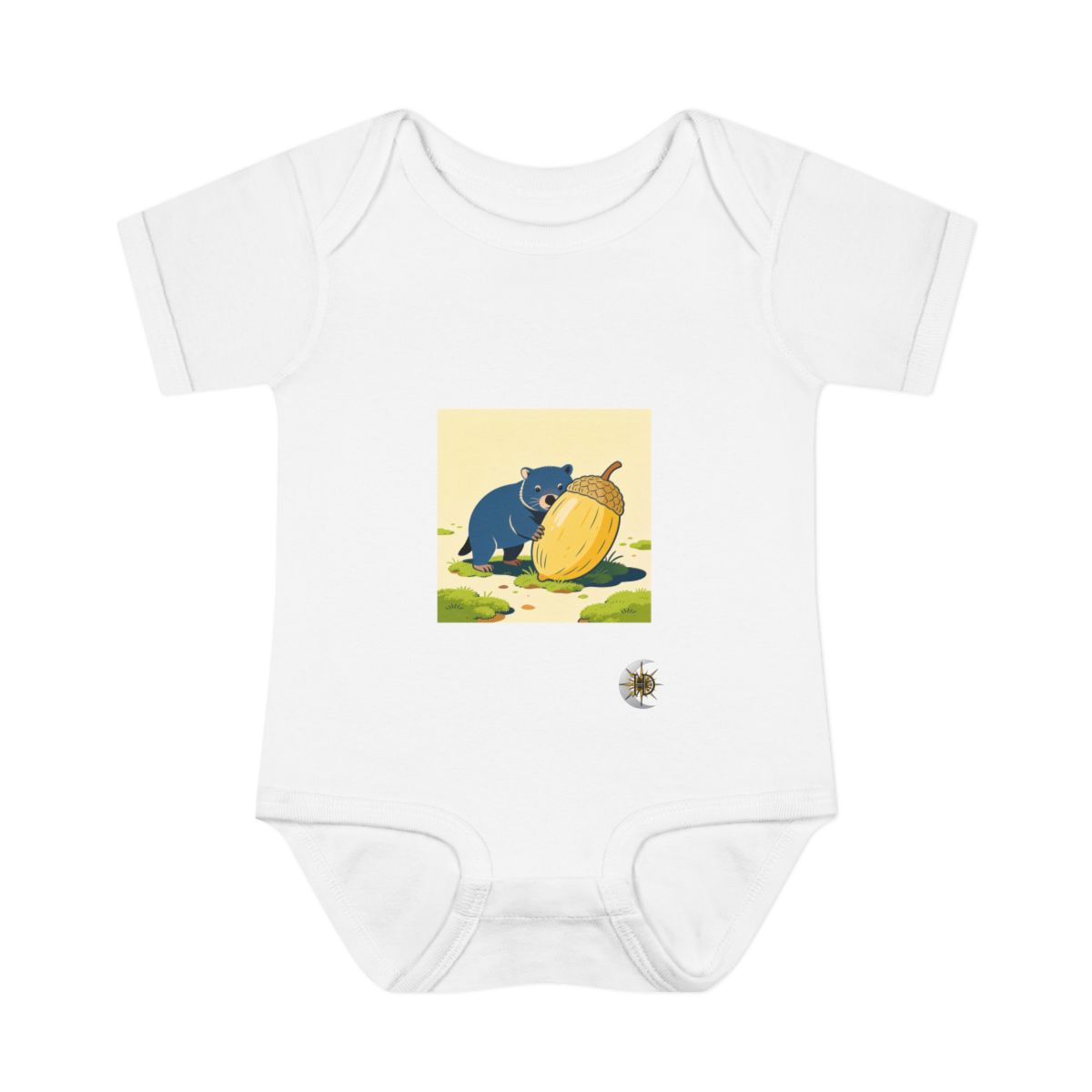 HD Wombat peeking around a giant seedpod Infant Baby Rib Bodysuit