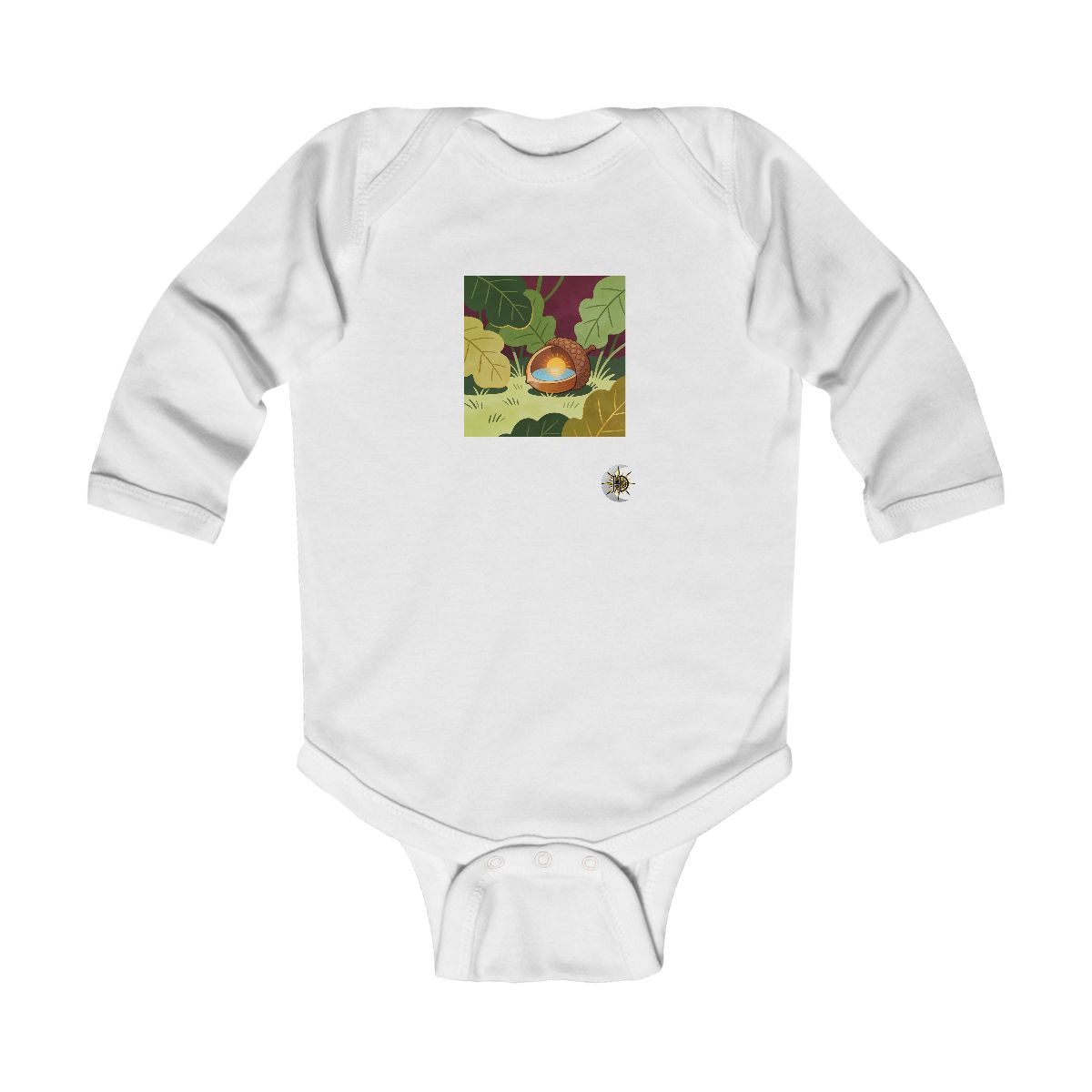 HD Acorn hideaway cradling a pool of reflected sunrise Infant Long Sleeve Bodysuit