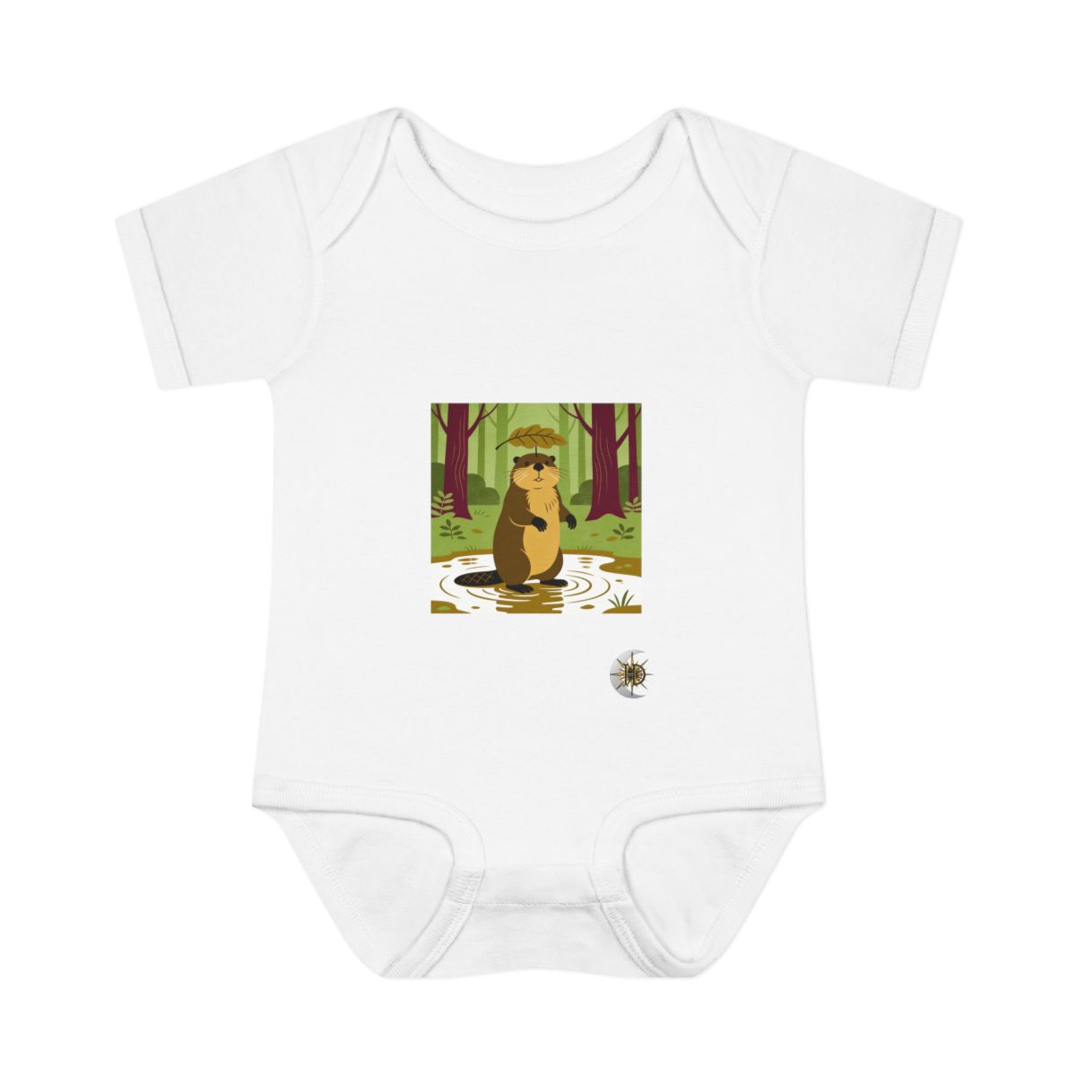 HD Beaver balancing a leaf as a tiny umbrella Infant Baby Rib Bodysuit