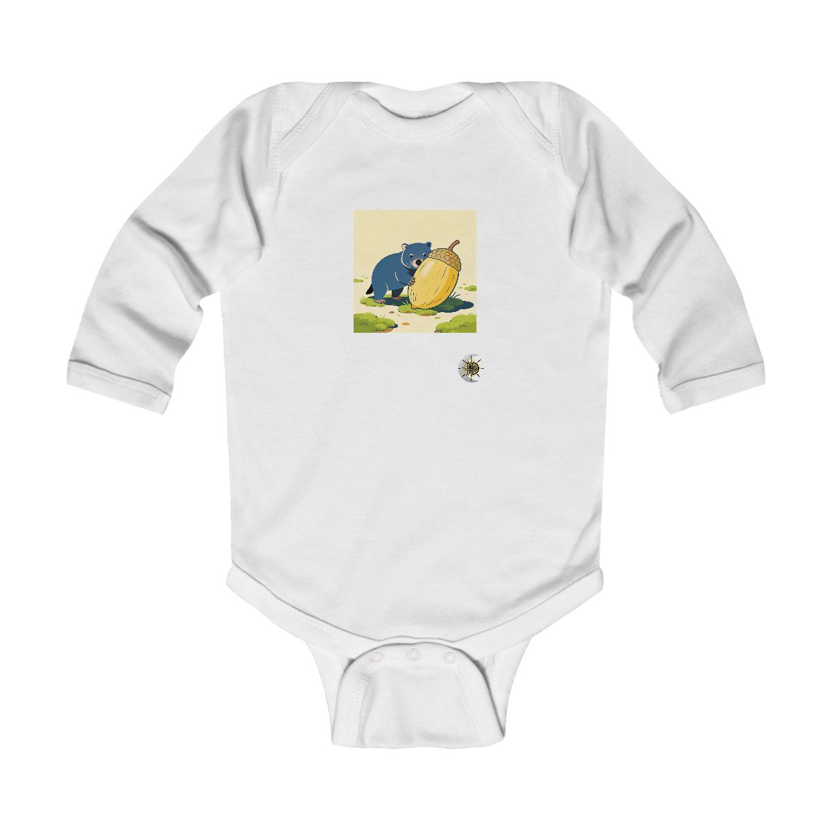 HD Wombat peeking around a giant seedpod Infant Long Sleeve Bodysuit