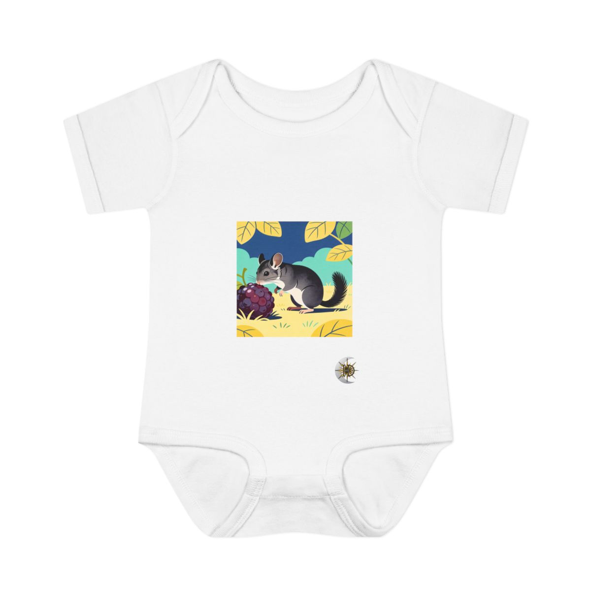 HD Chinchilla investigating an oversized berry Infant Baby Rib Bodysuit