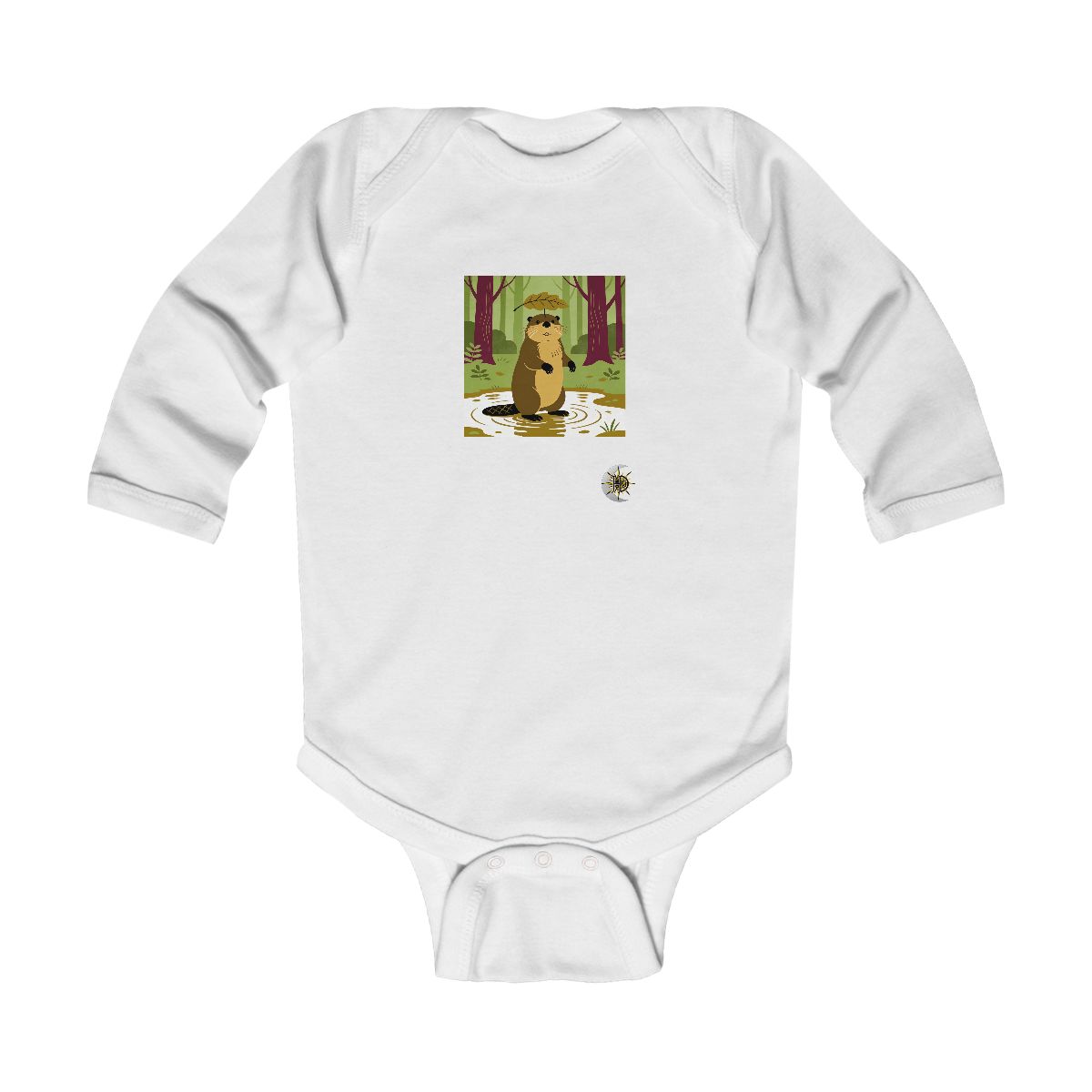 HD Beaver balancing a leaf as a tiny umbrella Infant Long Sleeve Bodysuit