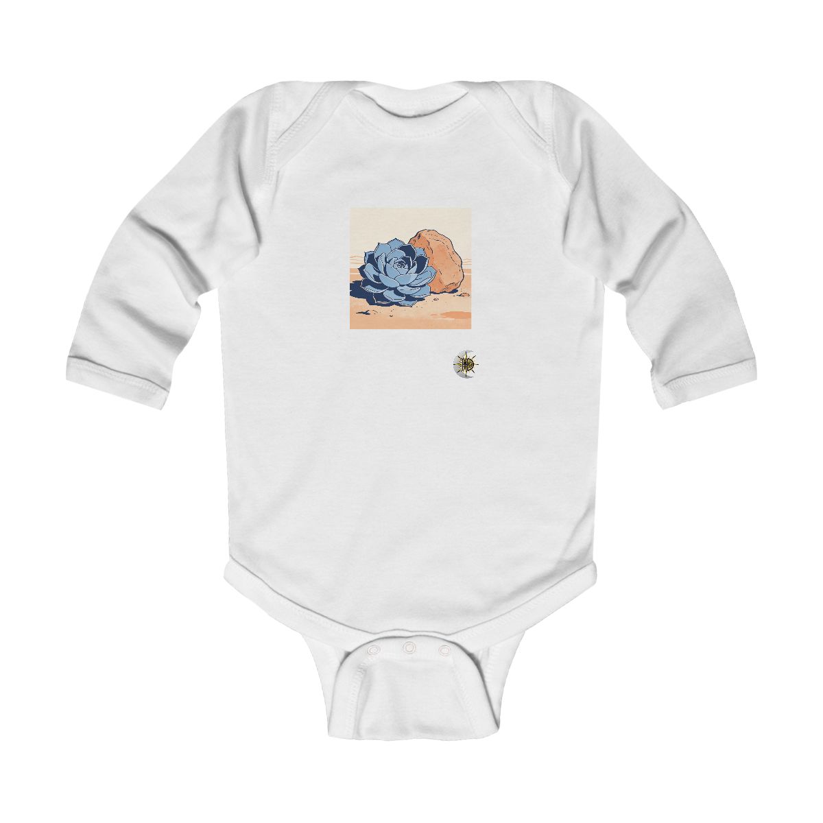 HD Succulent rosette balanced beside an irregular clay-colored rock Infant Long Sleeve Bodysuit