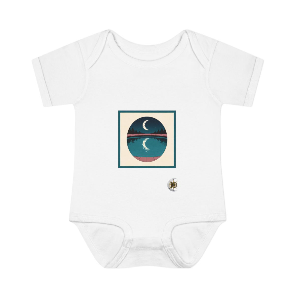 HD Oval pond reflecting a broken arc of moonlight Infant Baby Rib Bodysuit