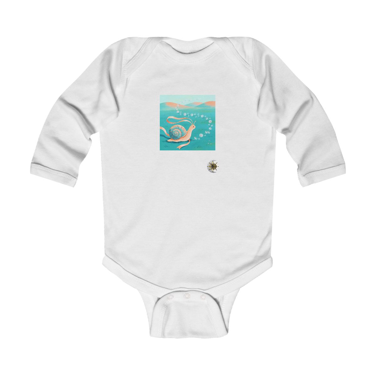HD Shell creature with ribbon feelers following a looping trail of seed fluff Infant Long Sleeve Bodysuit