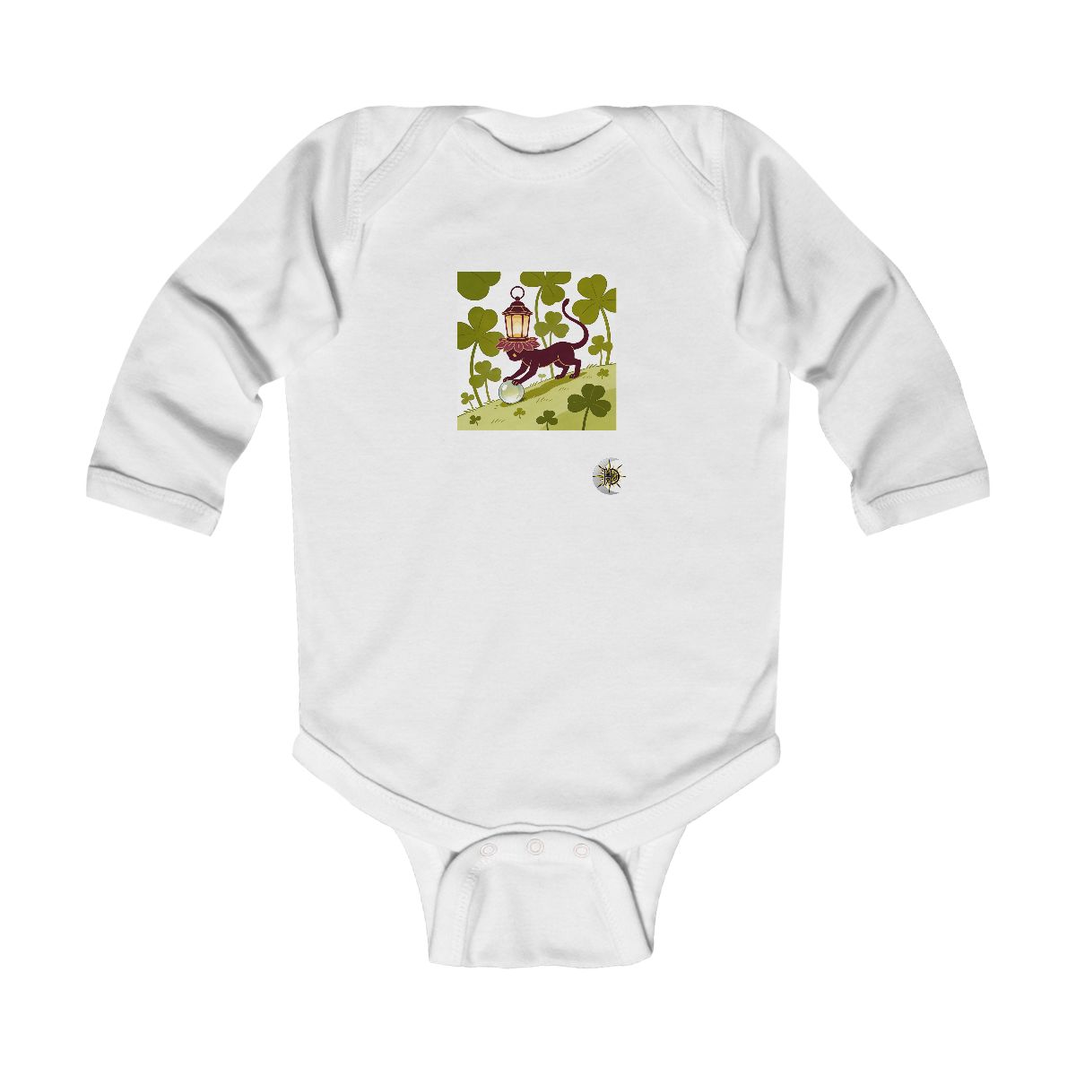 HD Lantern creature with petal gills gently rolling a dew drop uphill Infant Long Sleeve Bodysuit