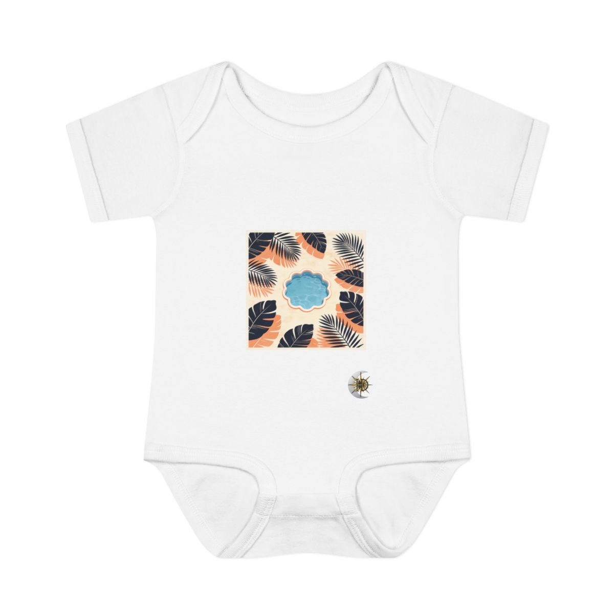 HD Scalloped tidal pool framed by overlapping leaf silhouettes Infant Baby Rib Bodysuit