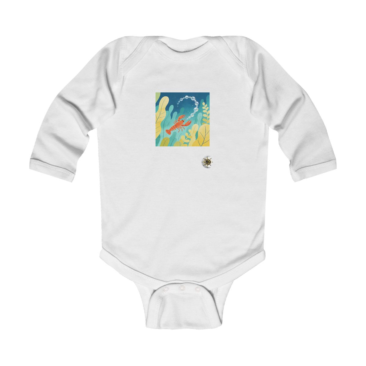 HD Small lobster chasing a looping chain of bubbles Infant Long Sleeve Bodysuit