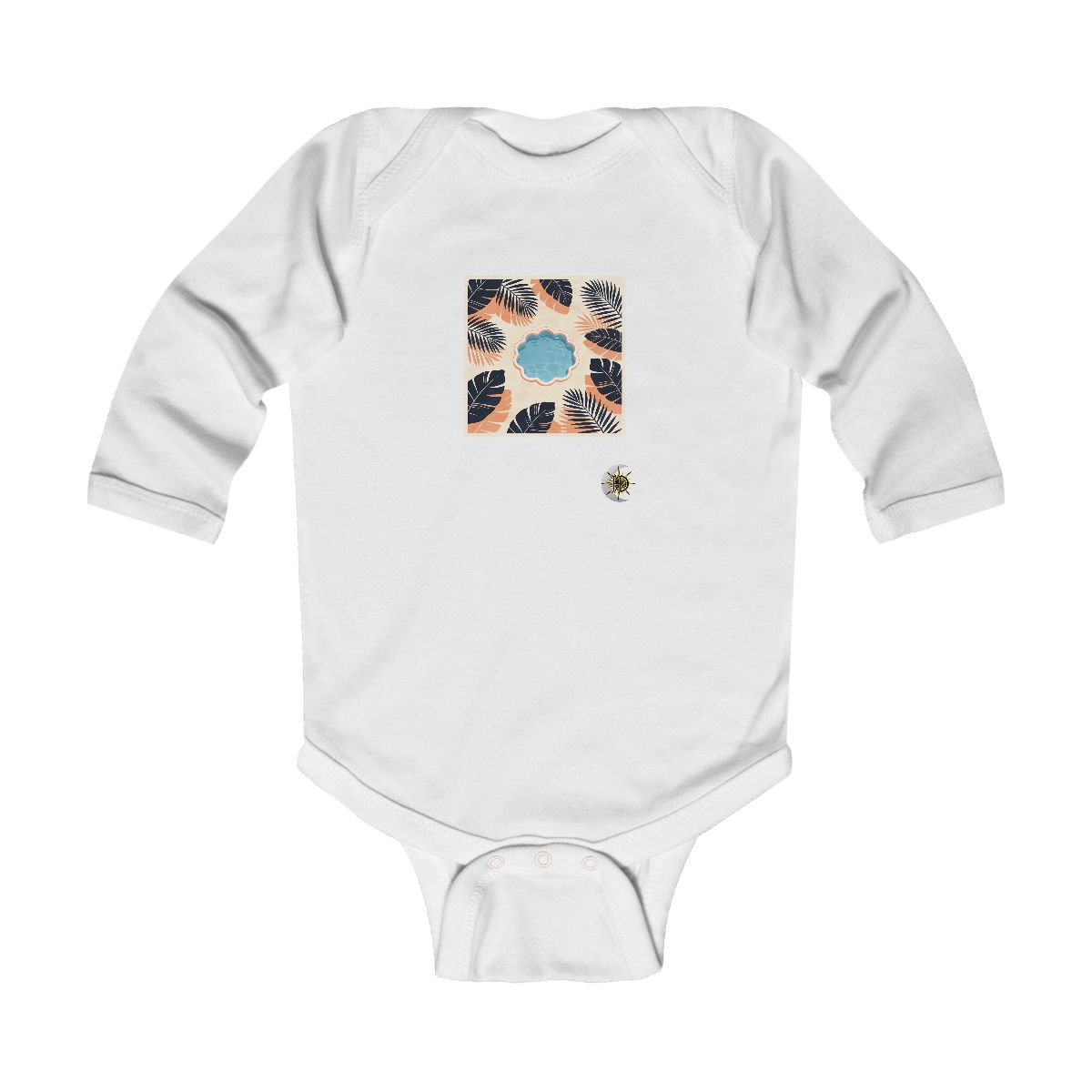 HD Scalloped tidal pool framed by overlapping leaf silhouettes Infant Long Sleeve Bodysuit