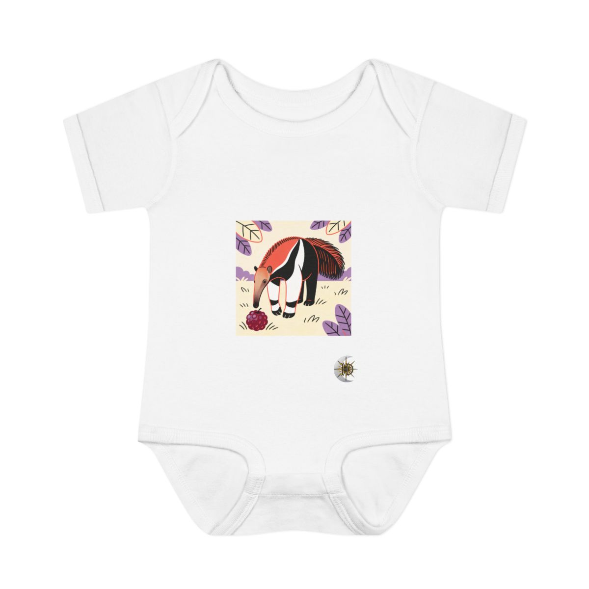 HD Anteater investigating an oversized berry Infant Baby Rib Bodysuit