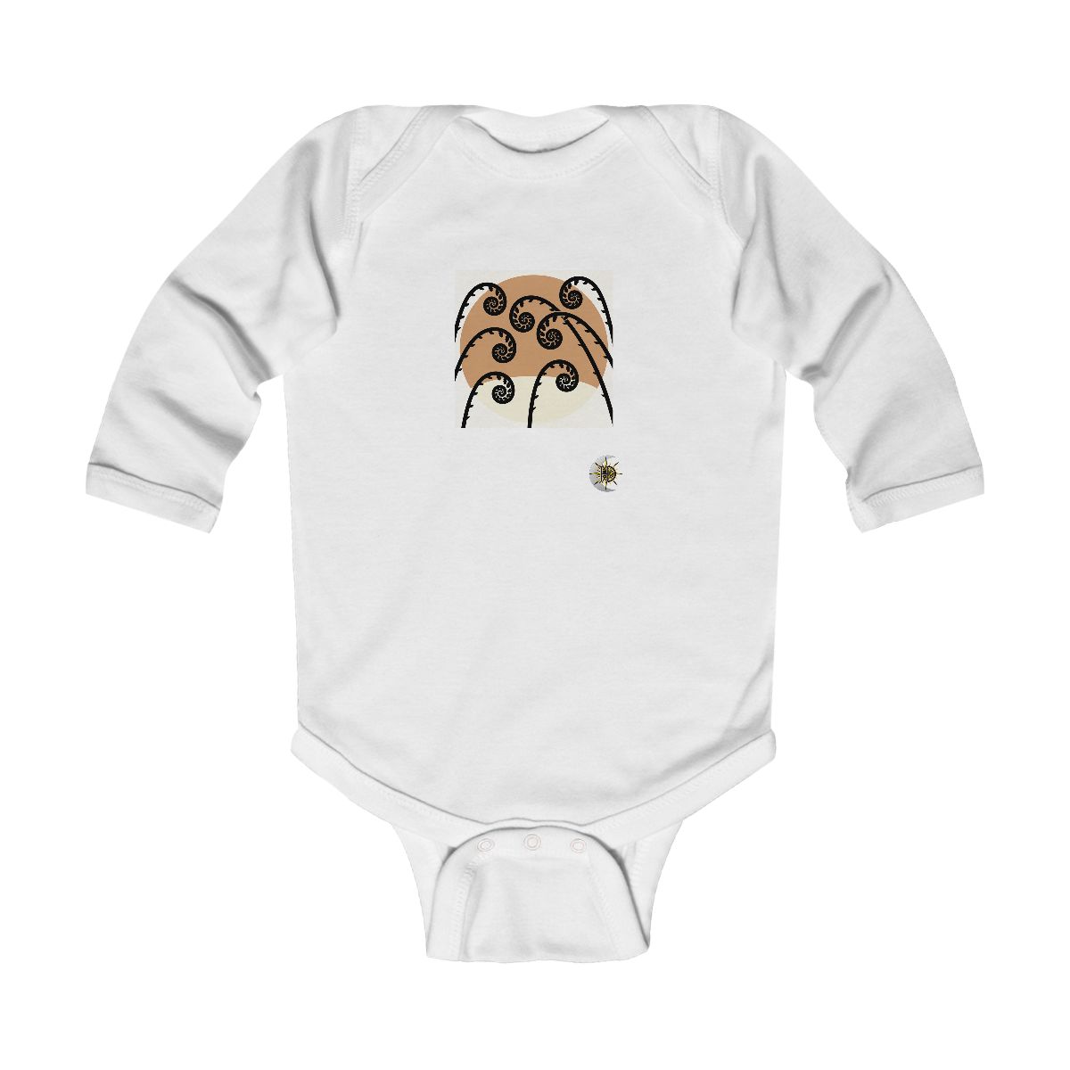 HD Fiddlehead cluster arching across a rounded pool of open space Infant Long Sleeve Bodysuit