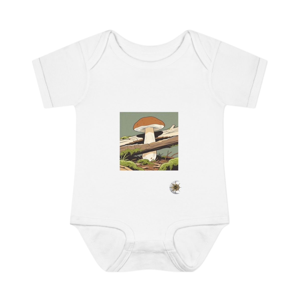 HD Woodland bolete growing through a split fallen branch Infant Baby Rib Bodysuit