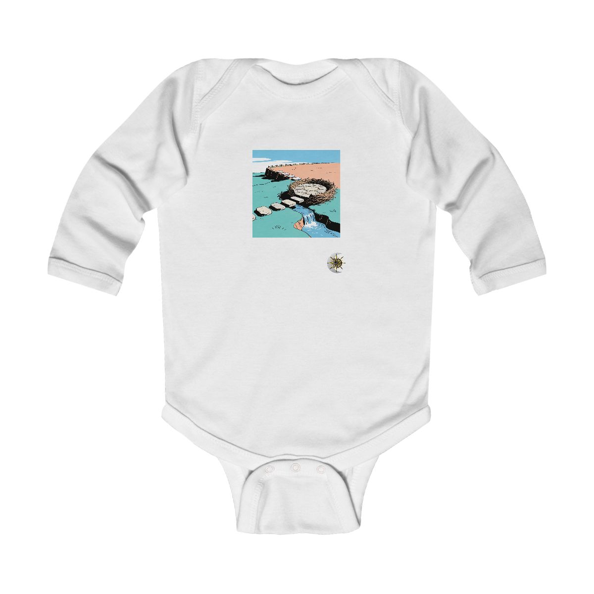 HD Nest-shaped stone terrace connected to a distant bank by stepping stones Infant Long Sleeve Bodysuit