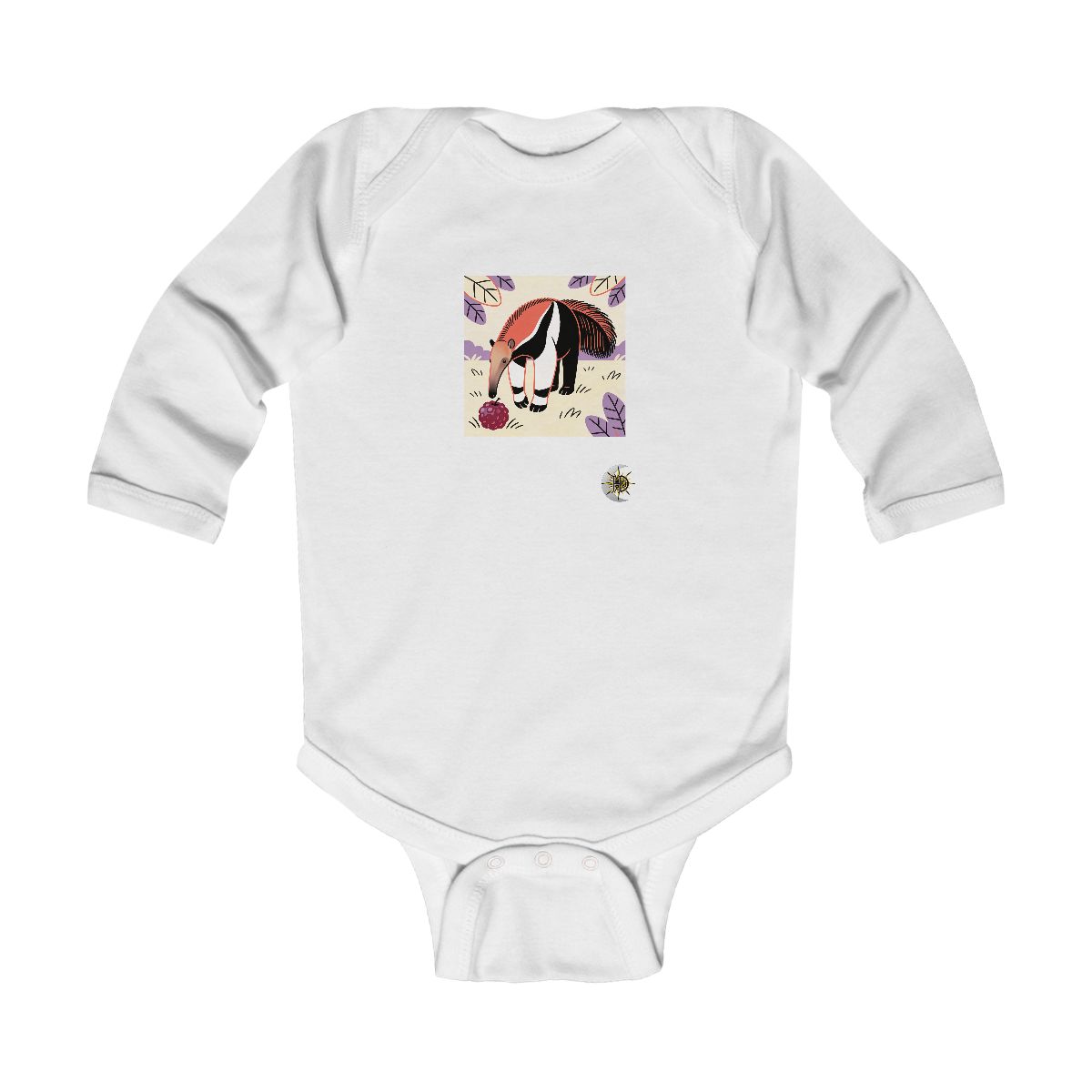 HD Anteater investigating an oversized berry Infant Long Sleeve Bodysuit