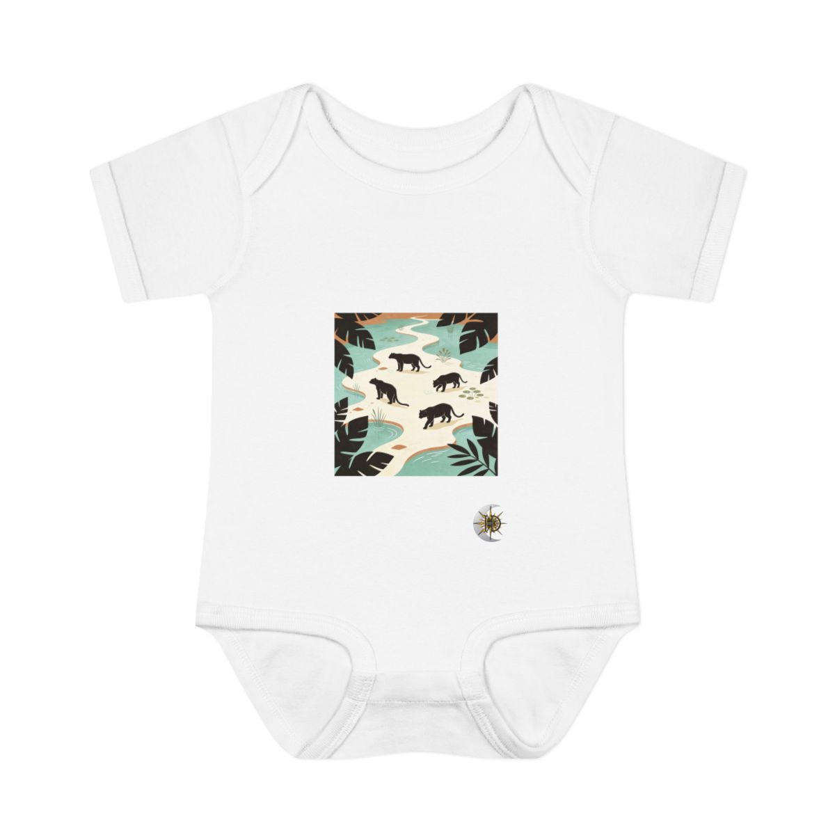 HD Shallow delta framed by overlapping leaf silhouettes Infant Baby Rib Bodysuit