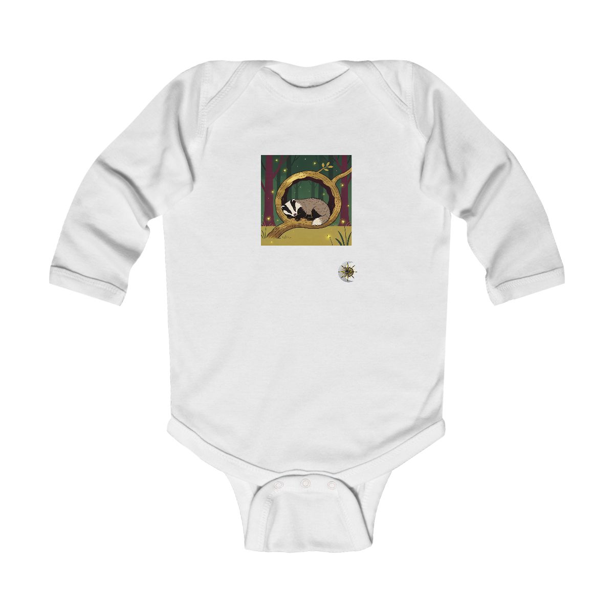 HD Badger napping inside a curved hollow branch Infant Long Sleeve Bodysuit
