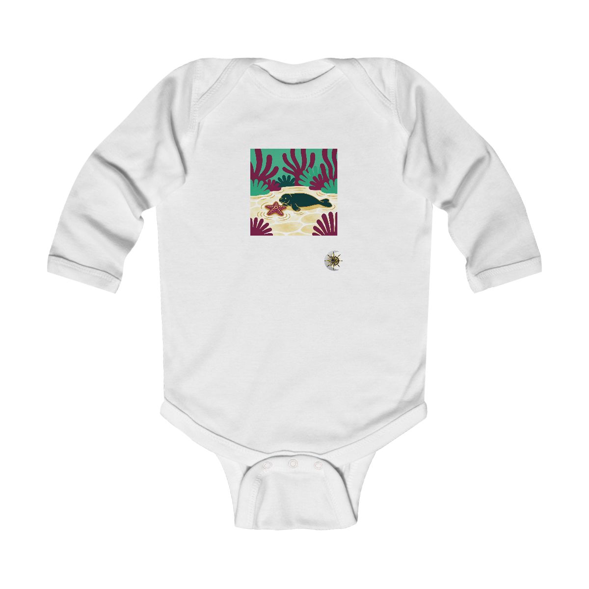 HD Manatee resting near a star-shaped sea sponge Infant Long Sleeve Bodysuit
