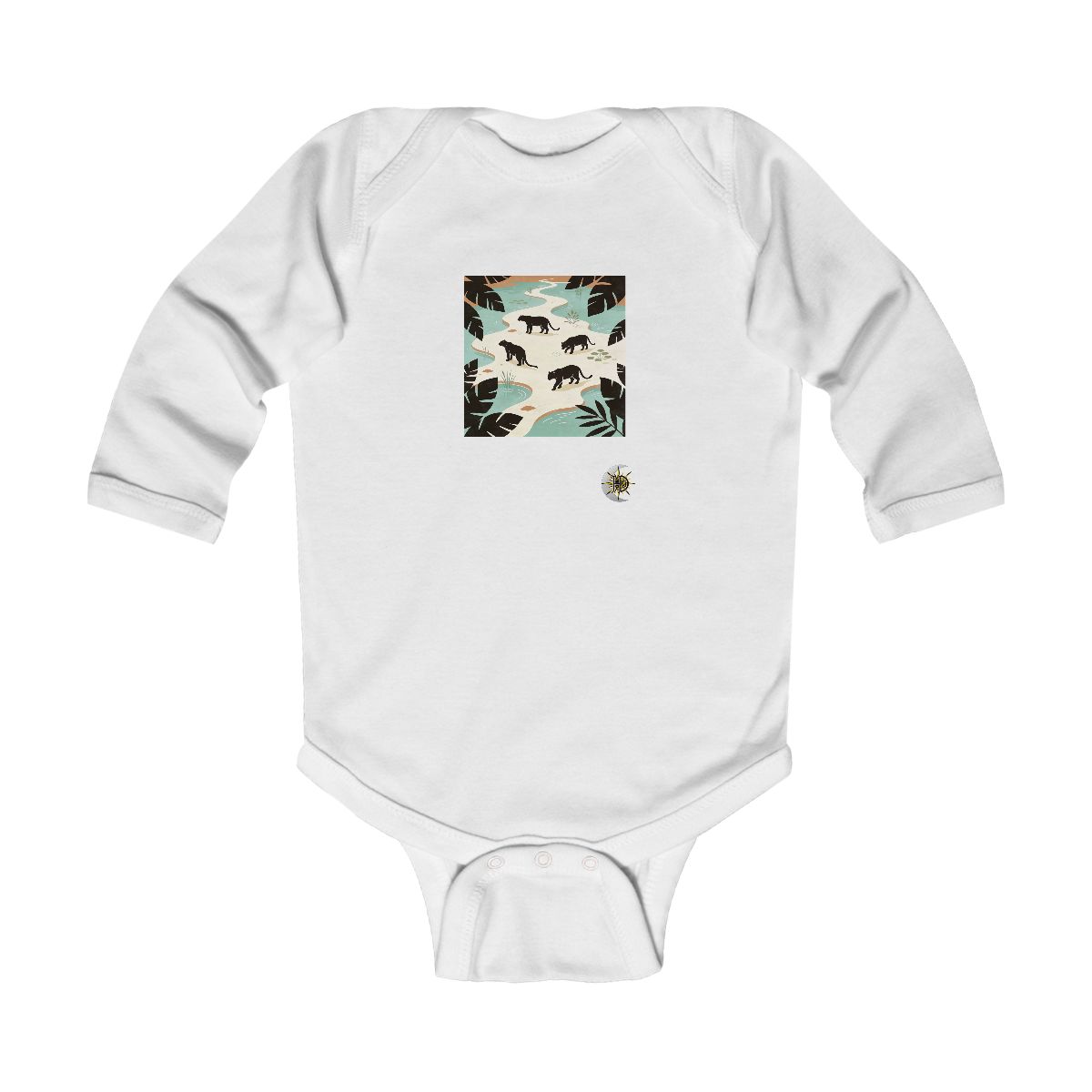 HD Shallow delta framed by overlapping leaf silhouettes Infant Long Sleeve Bodysuit
