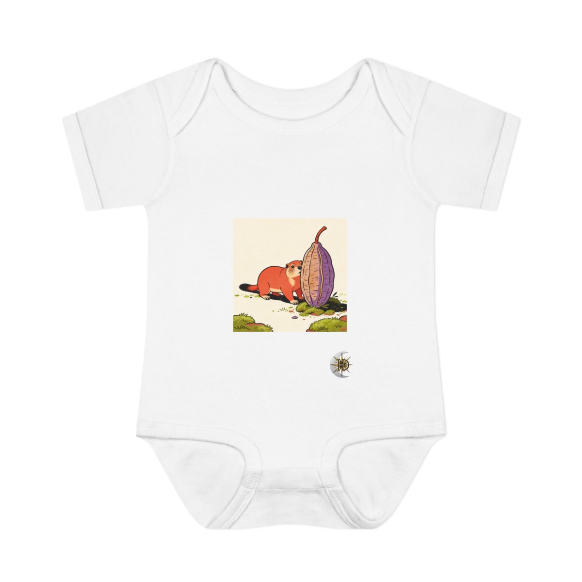 HD Marmot peeking around a giant seedpod Infant Baby Rib Bodysuit