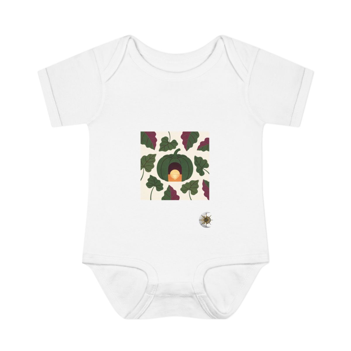 HD Doorless pumpkin shelter cradling a pool of reflected sunrise Infant Baby Rib Bodysuit