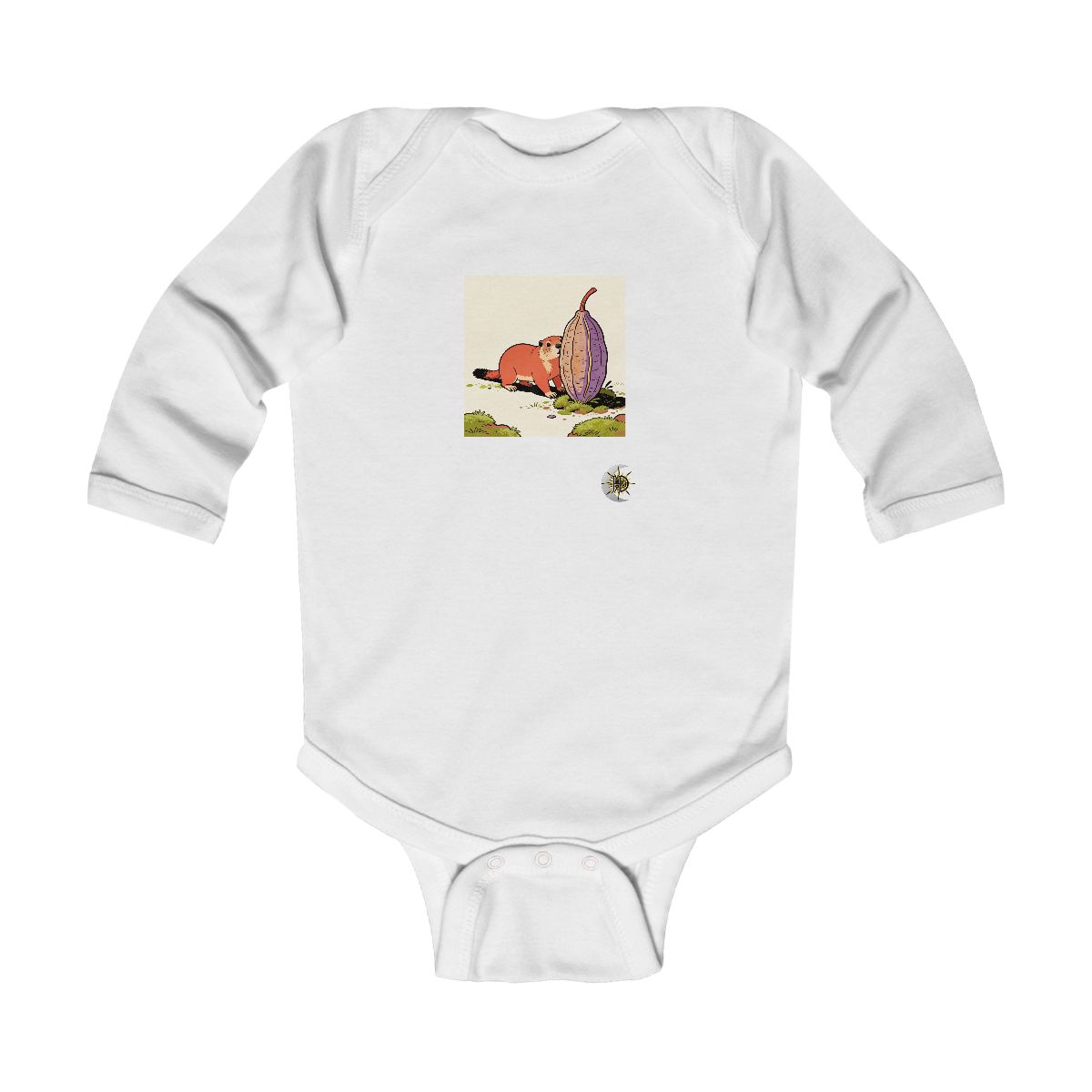 HD Marmot peeking around a giant seedpod Infant Long Sleeve Bodysuit