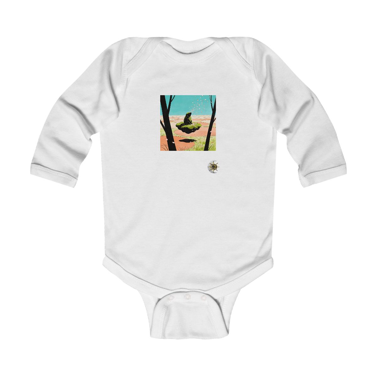 HD Floating moss island receiving a shower of falling petals Infant Long Sleeve Bodysuit